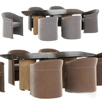 现代餐桌椅组合 大理石餐桌 皮革休闲椅